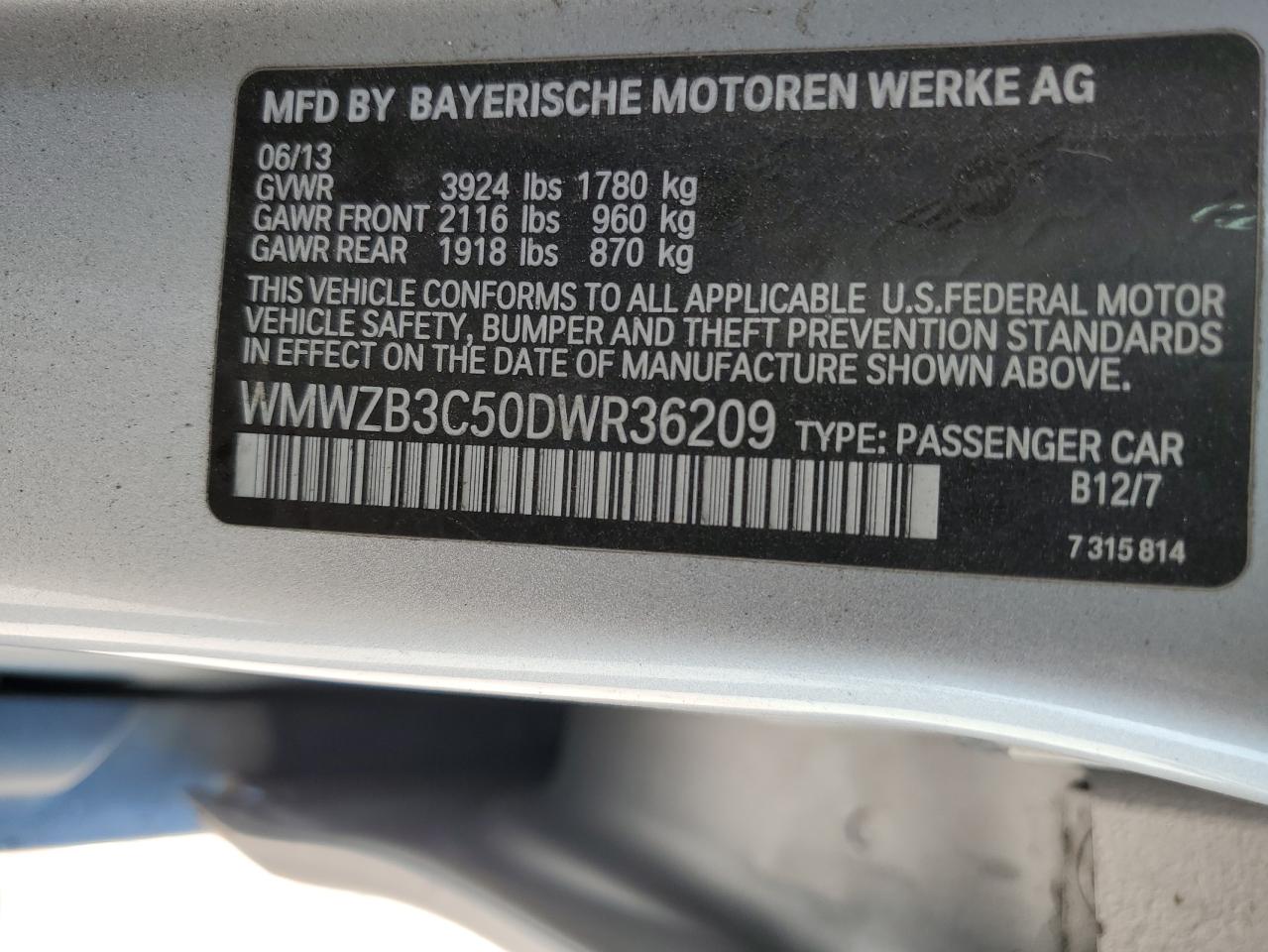 2013 Mini Cooper Countryman VIN: WMWZB3C50DWR36209 Lot: 66356124