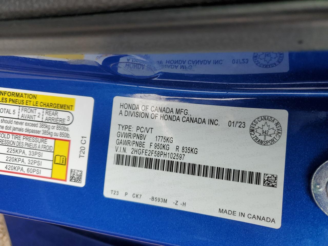 2HGFE2F58PH102597 2023 Honda Civic Sport