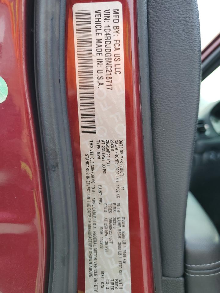 2022 Dodge Durango Gt VIN: 1C4RDJDG6NC218717 Lot: 66380294