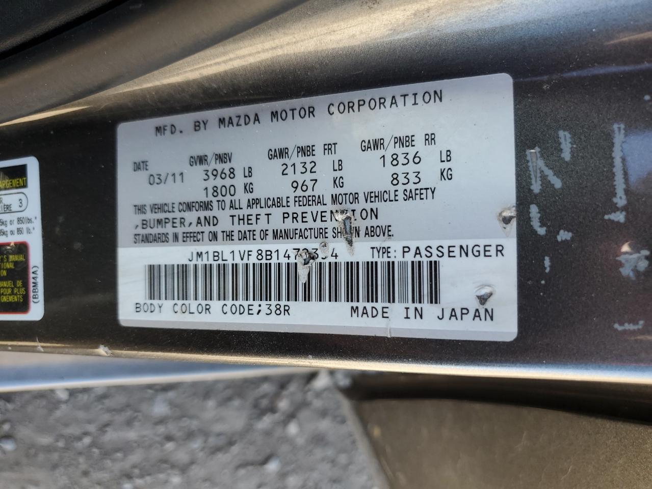 2011 Mazda 3 I VIN: JM1BL1VF8B1472334 Lot: 67530764