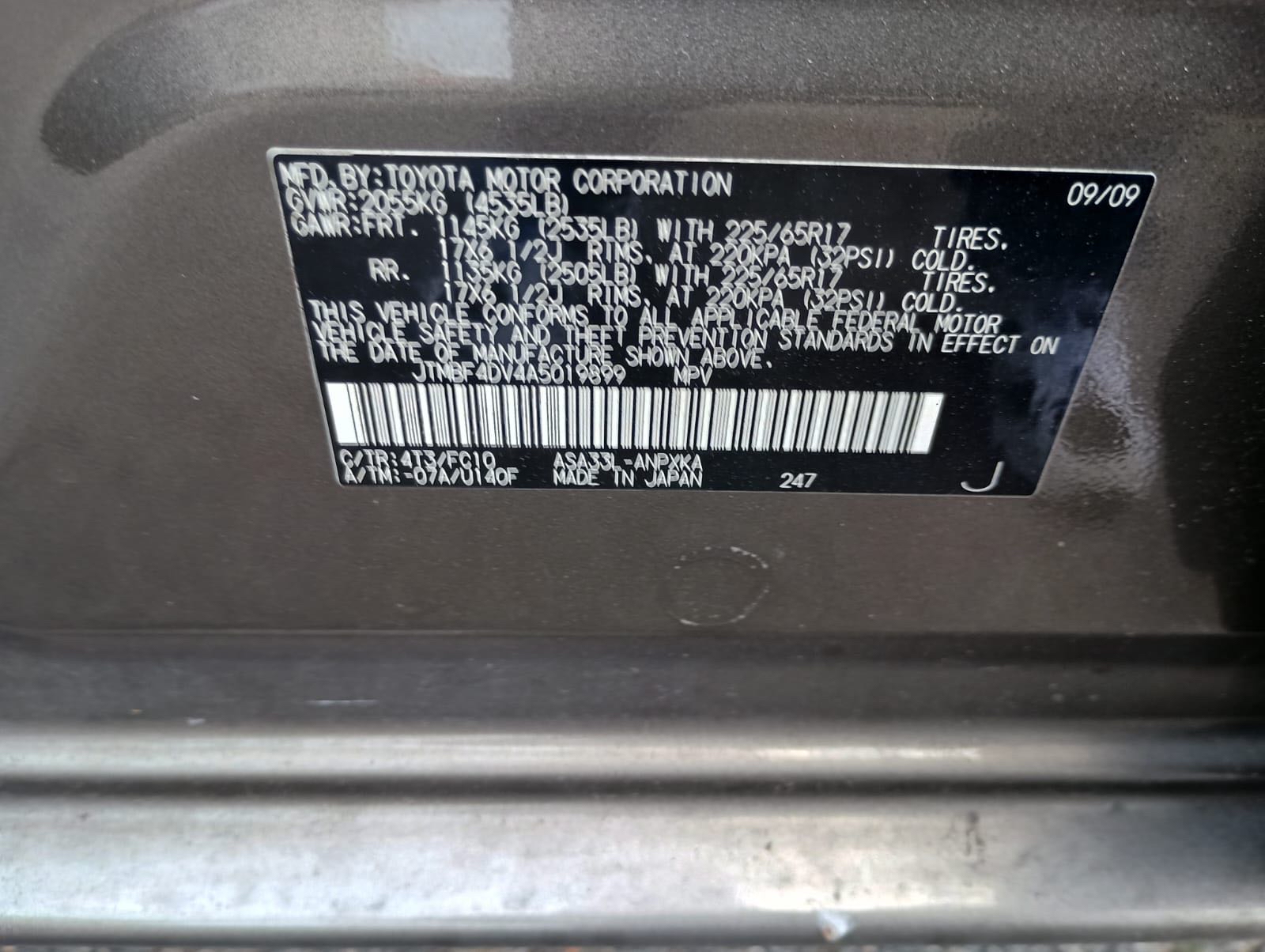 JTMBF4DV4A5019899 2010 Toyota Rav4