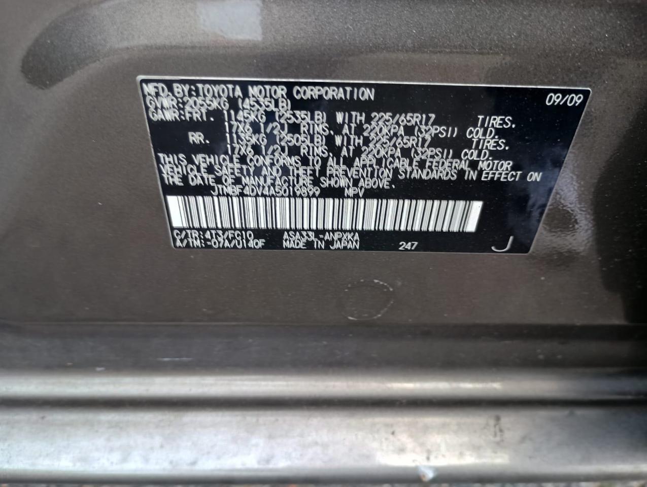 2010 Toyota Rav4 VIN: JTMBF4DV4A5019899 Lot: 66308484