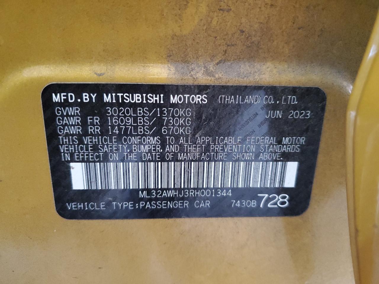 ML32AWHJ3RH001344 2024 Mitsubishi Mirage Se