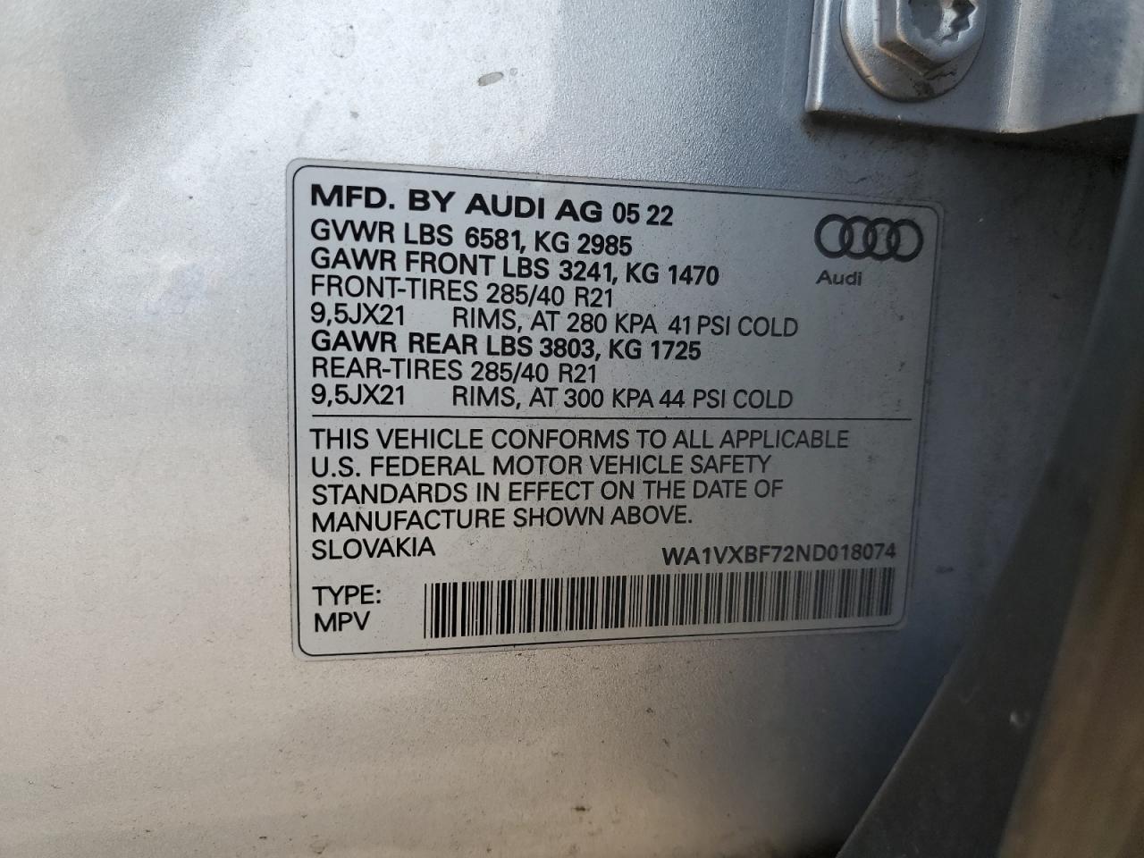 WA1VXBF72ND018074 2022 Audi Q7 Prestige