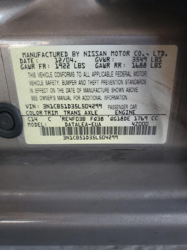 3N1CB51D35L504299 2005 Nissan Sentra 1.8