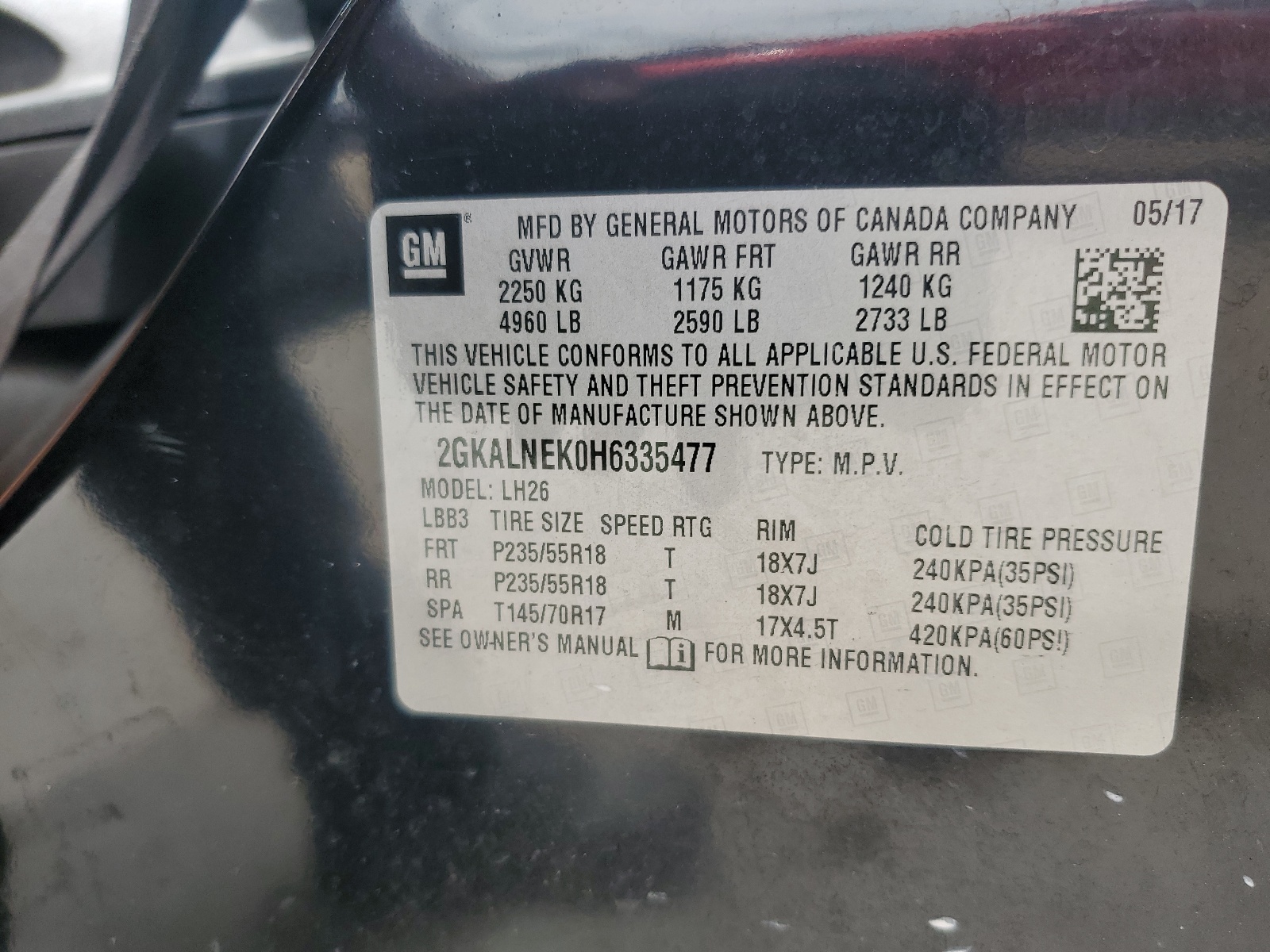 2GKALNEK0H6335477 2017 GMC Terrain Sle