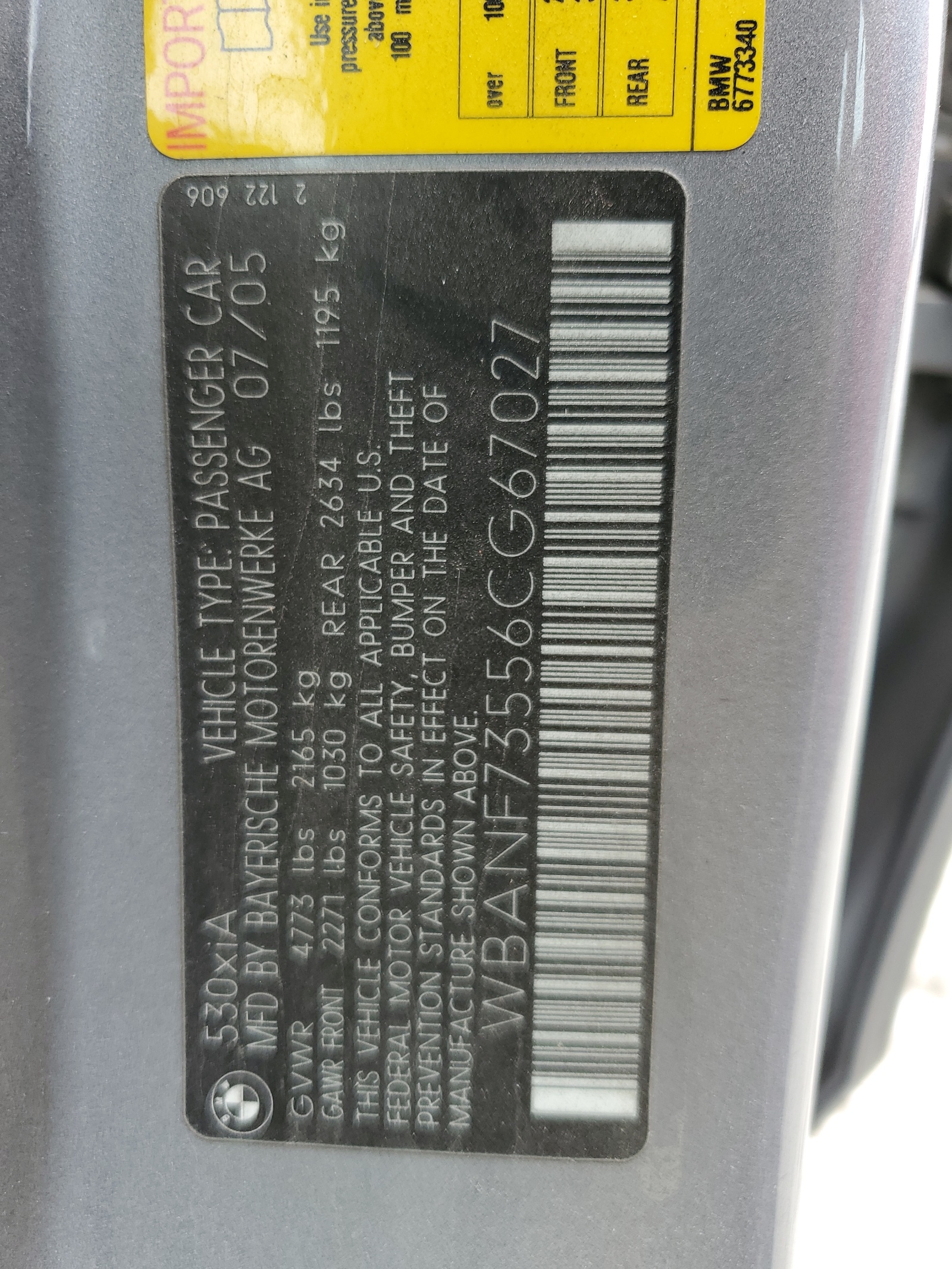 WBANF73556CG67027 2006 BMW 530 Xi