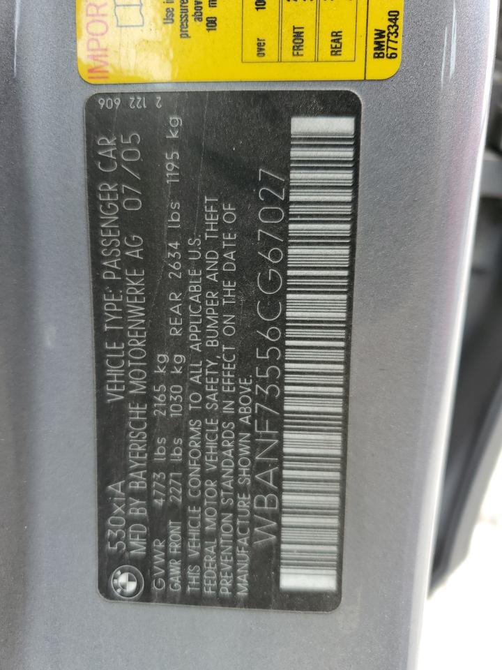 2006 BMW 530 Xi VIN: WBANF73556CG67027 Lot: 67137774