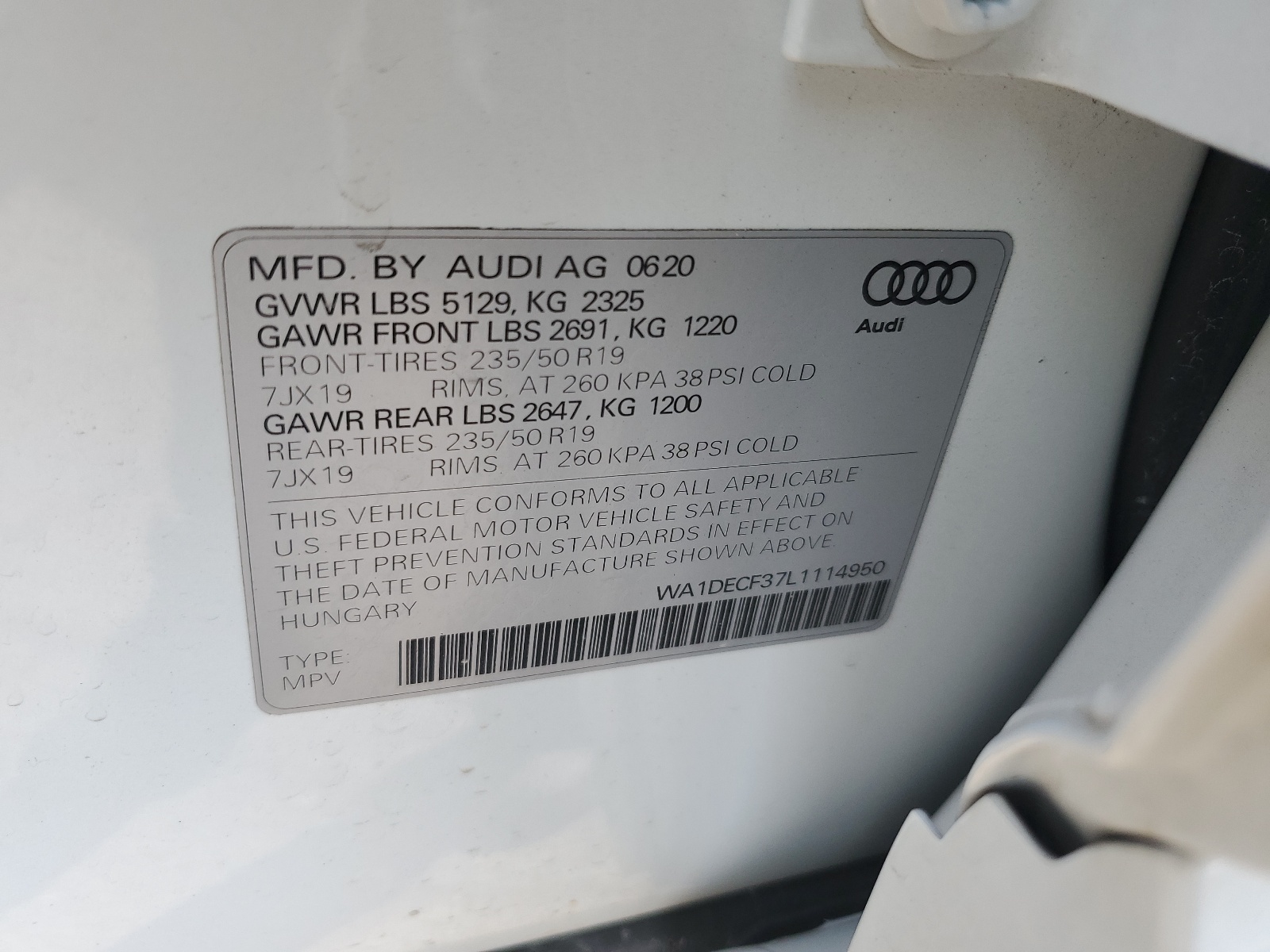 WA1DECF37L1114950 2020 Audi Q3 Premium S Line