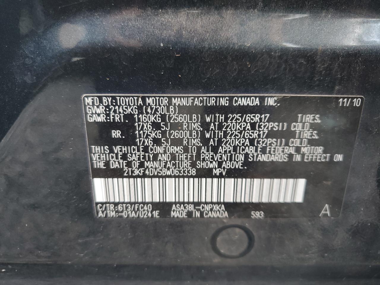 2011 Toyota Rav4 VIN: 2T3KF4DV5BW063338 Lot: 66650964