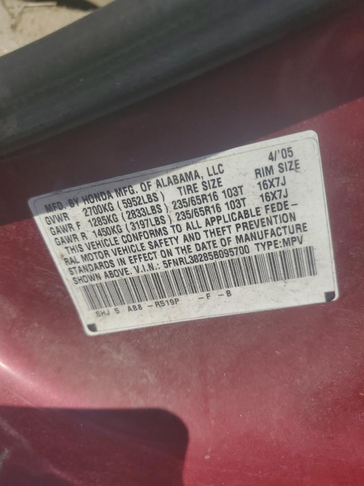 5FNRL38285B095700 2005 Honda Odyssey Lx