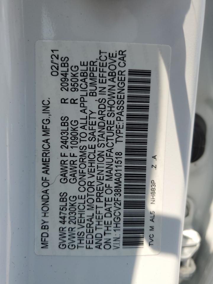 1HGCV2F38MA011518 2021 HONDA ACCORD - Image 12