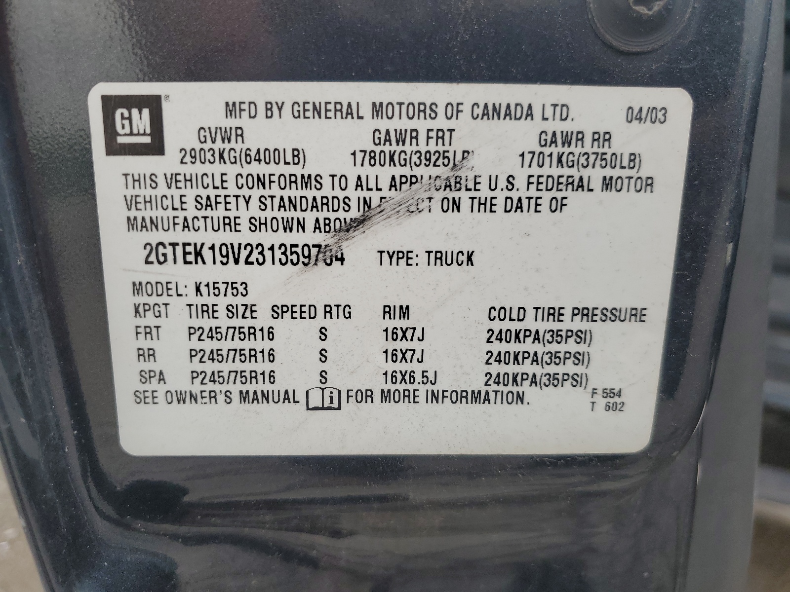 2GTEK19V231359704 2003 GMC New Sierra K1500