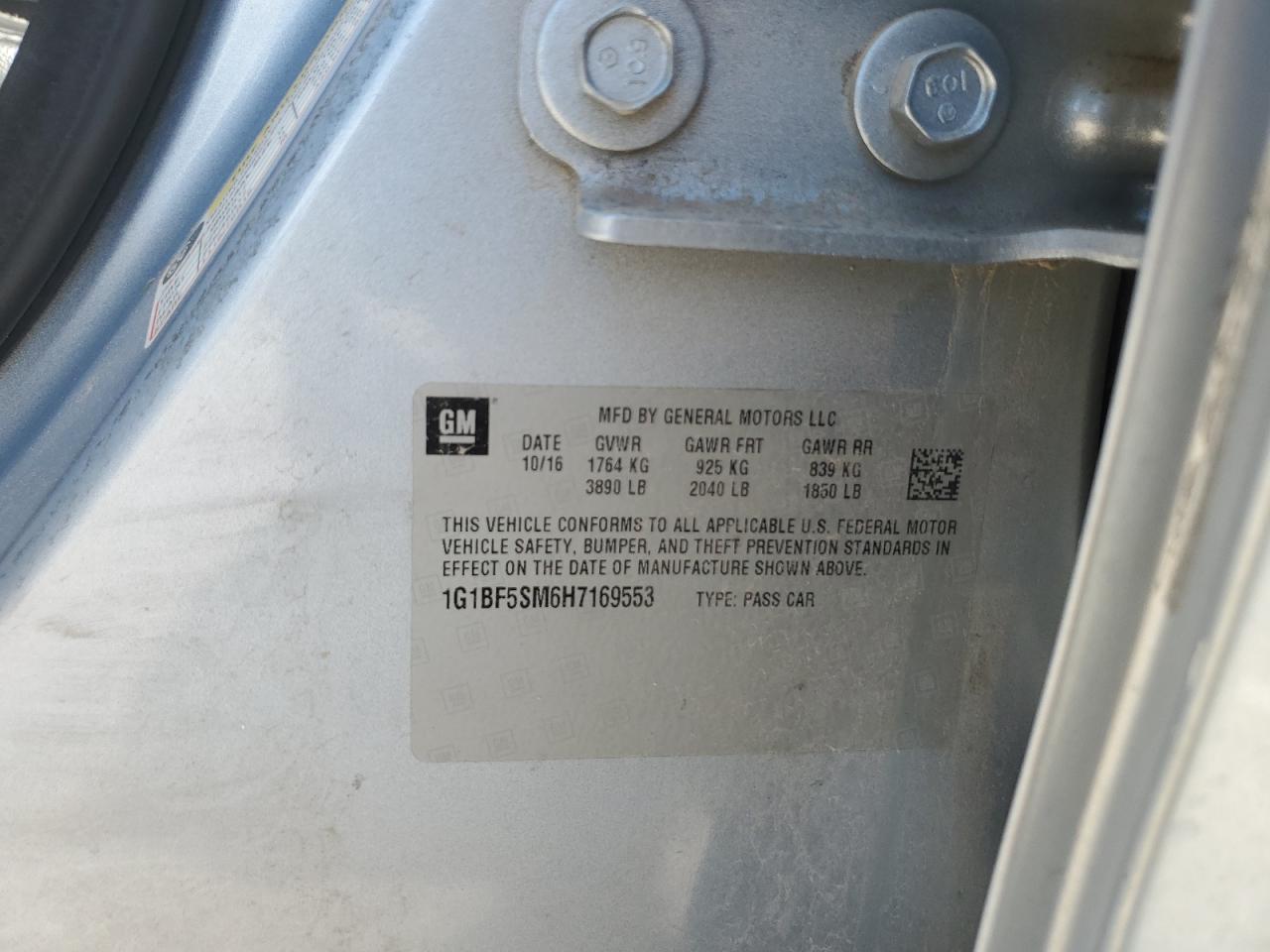 2017 Chevrolet Cruze Premier VIN: 1G1BF5SM6H7169553 Lot: 66210504