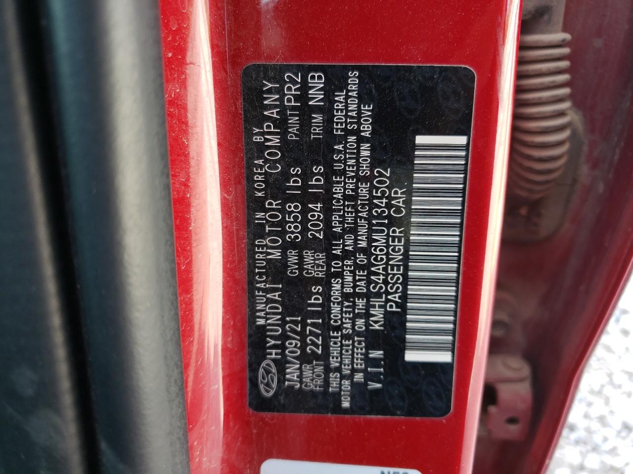 2021 Hyundai Elantra Sel VIN: KMHLS4AG6MU134502 Lot: 64372524