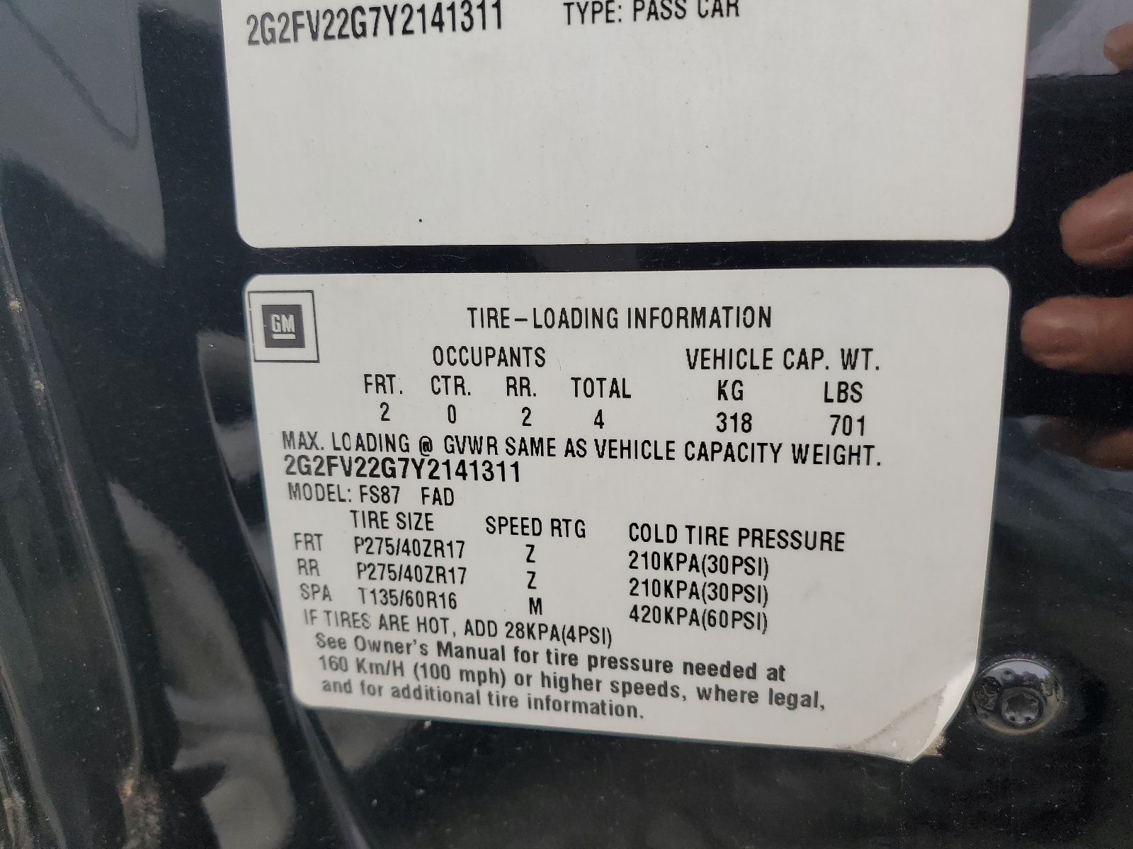 2G2FV22G7Y2141311 2000 Pontiac Firebird Formula