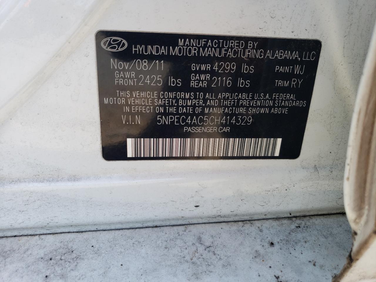 5NPEC4AC5CH414329 2012 Hyundai Sonata Se