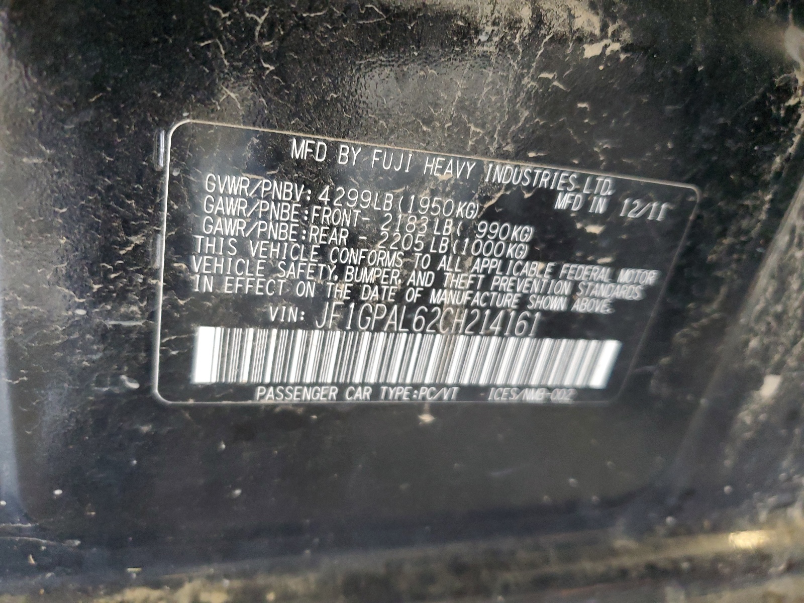 JF1GPAL62CH214161 2012 Subaru Impreza Sport Premium