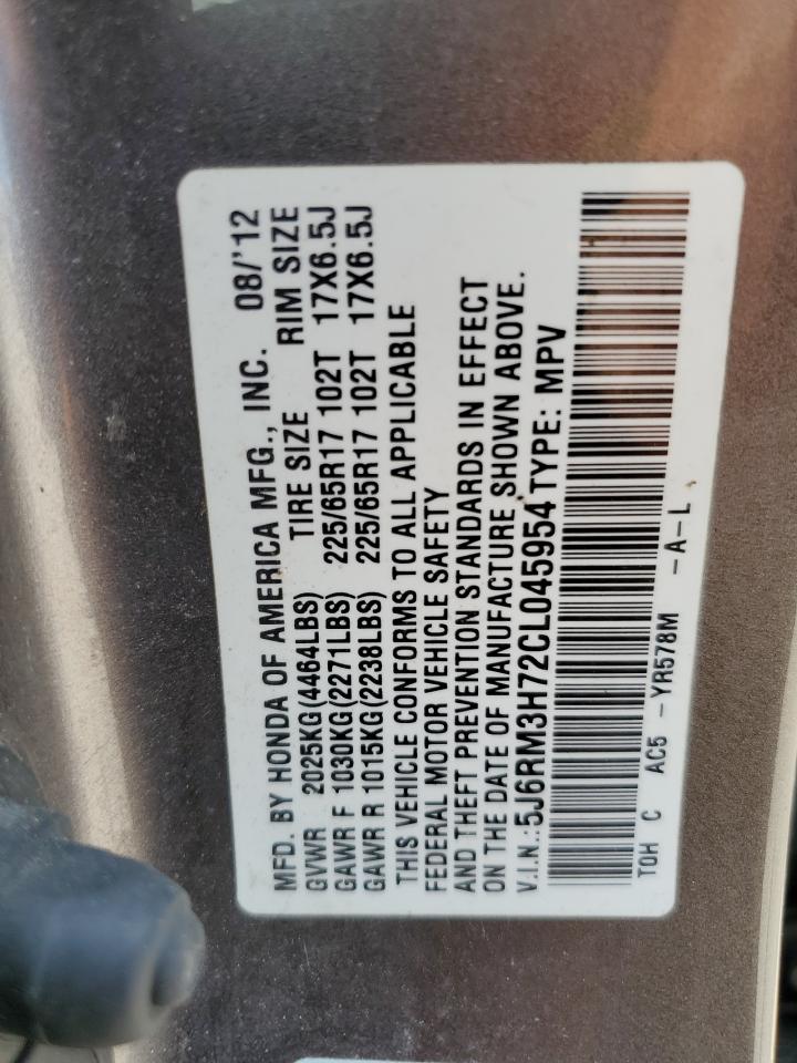 2012 Honda Cr-V Exl VIN: 5J6RM3H72CL045954 Lot: 67273434