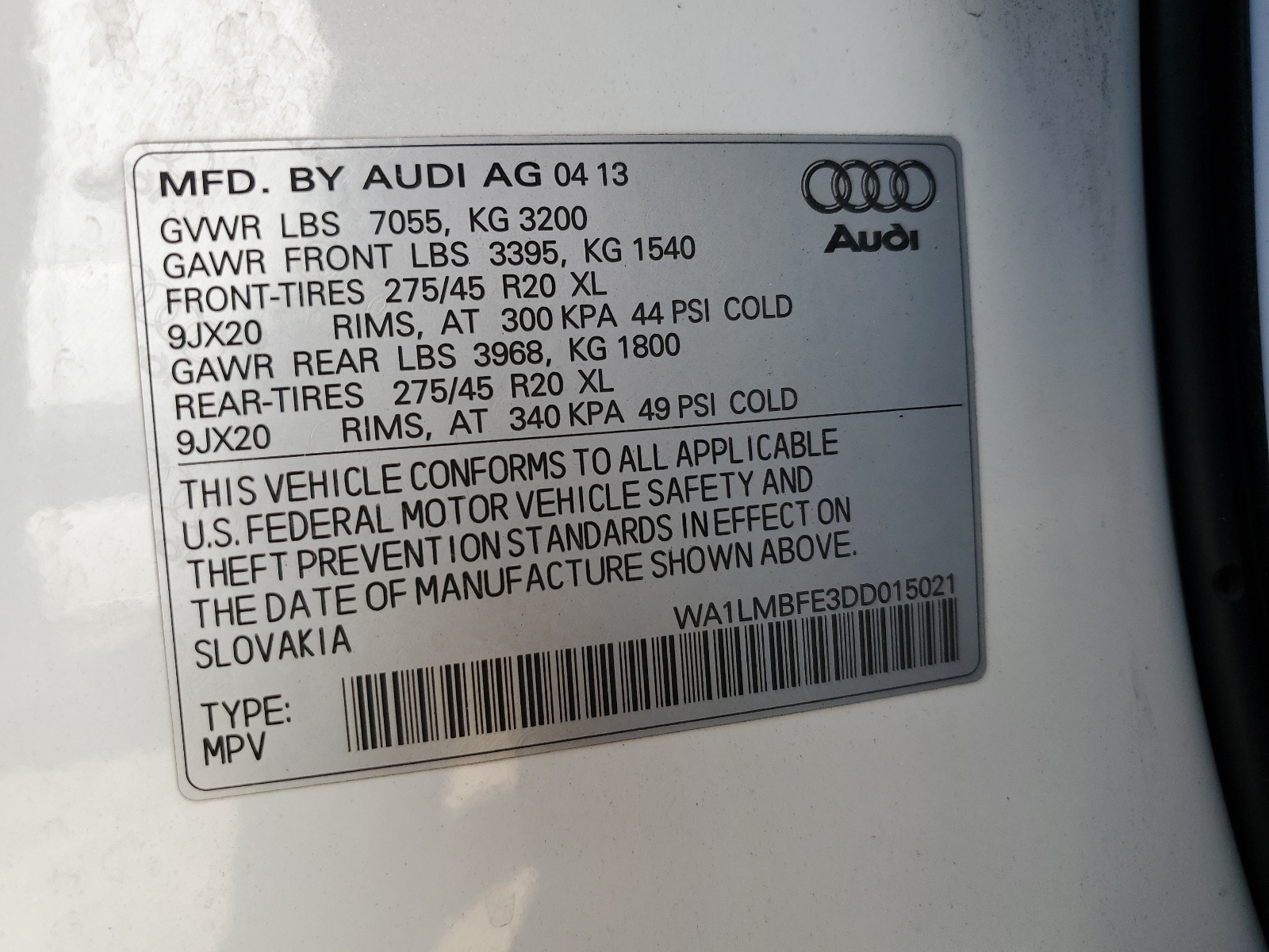 WA1LMBFE3DD015021 2013 Audi Q7 Premium Plus