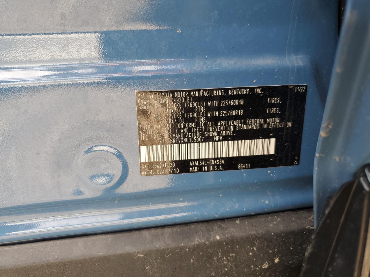 2022 Toyota Rav4 Se VIN: 4T3T6RFVXNU105067 Lot: 67167584