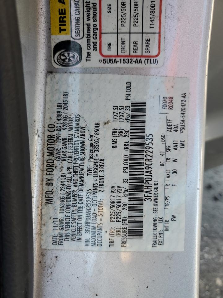 2012 Ford Fusion Sel VIN: 3FAHP0JA9CR229535 Lot: 68171634