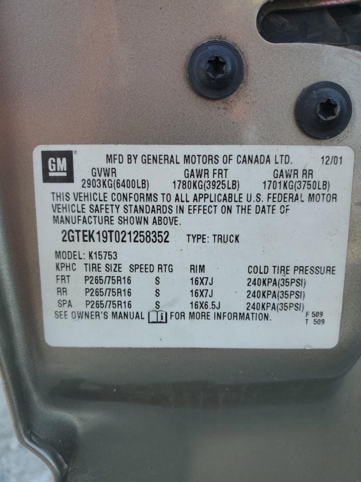 2002 GMC New Sierra K1500 VIN: 2GTEK19T021258352 Lot: 65963894