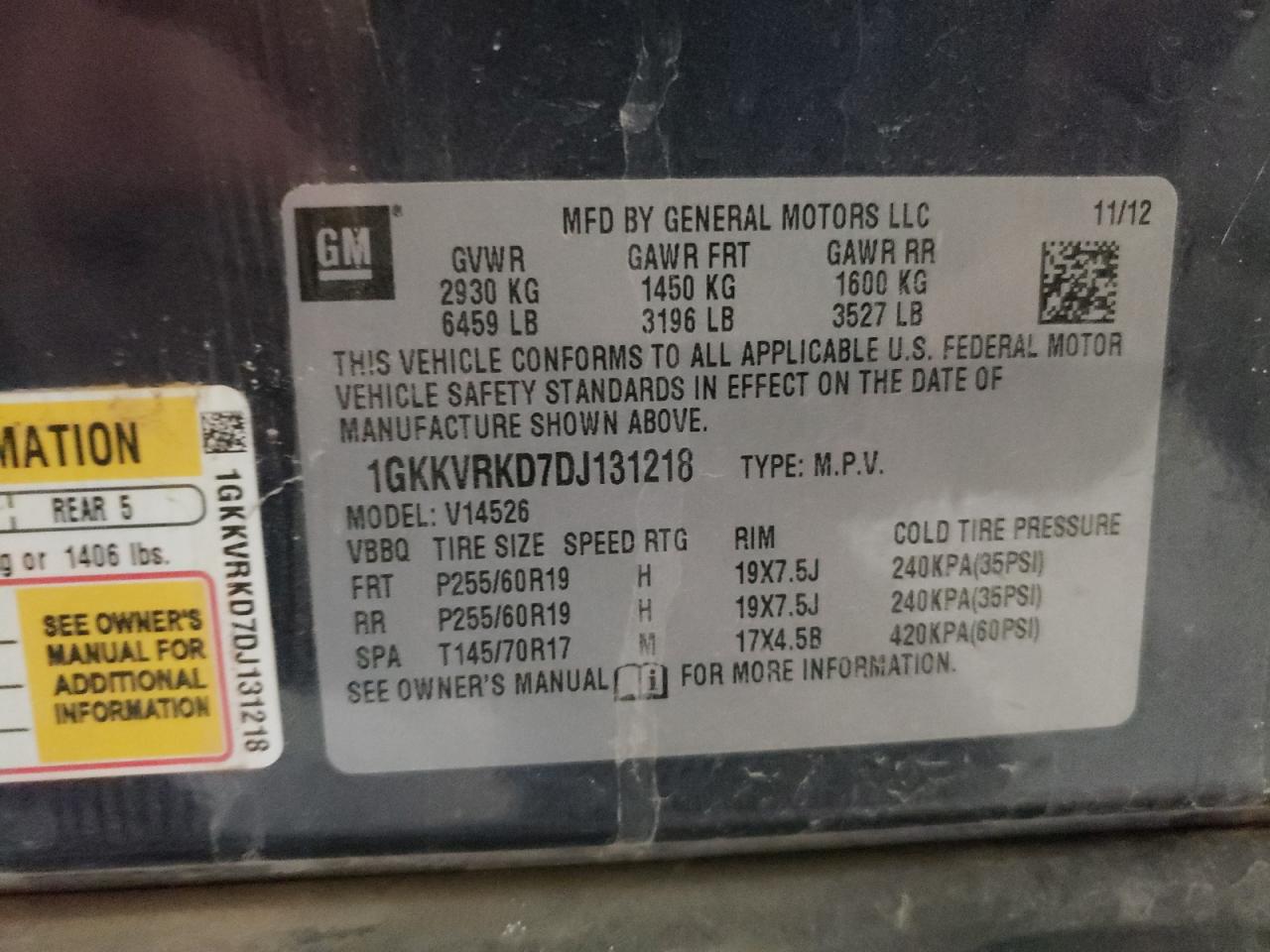 2013 GMC Acadia Slt-1 VIN: 1GKKVRKD7DJ131218 Lot: 66920404