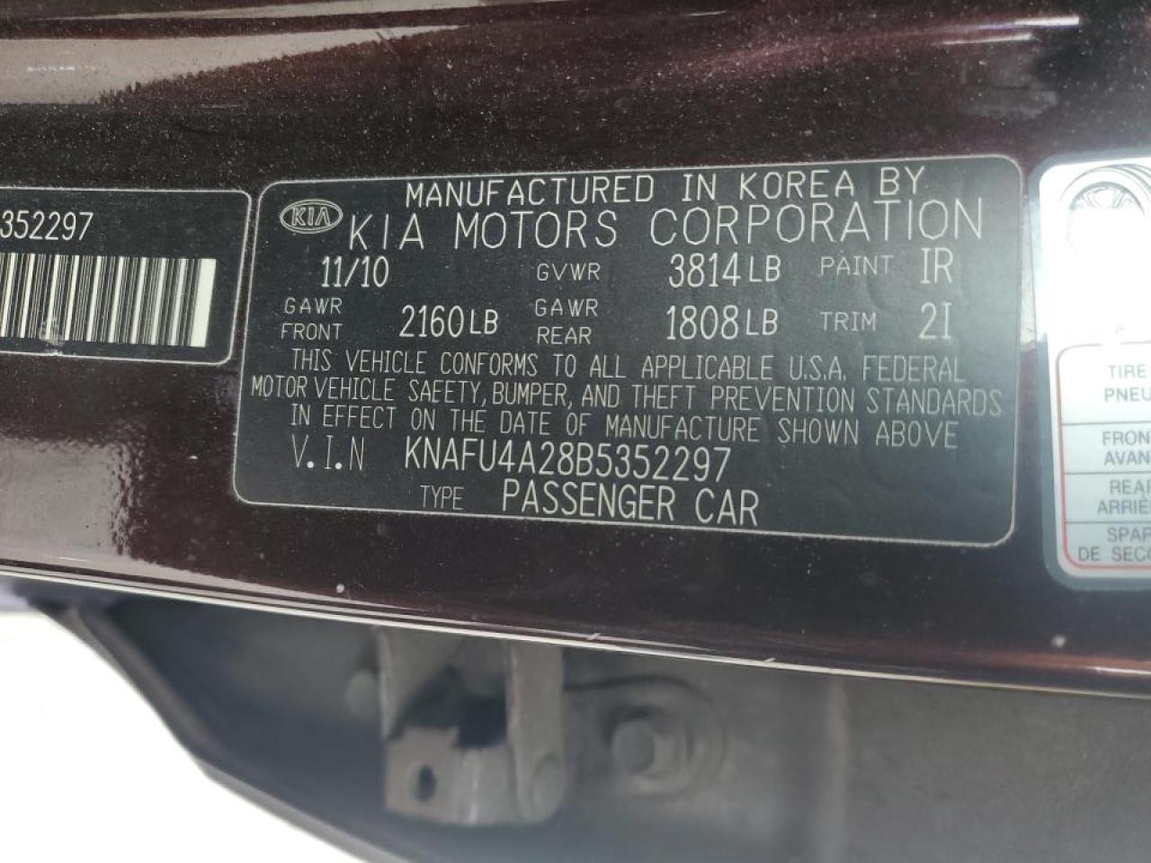 2011 Kia Forte Ex VIN: KNAFU4A28B5352297 Lot: 67924054