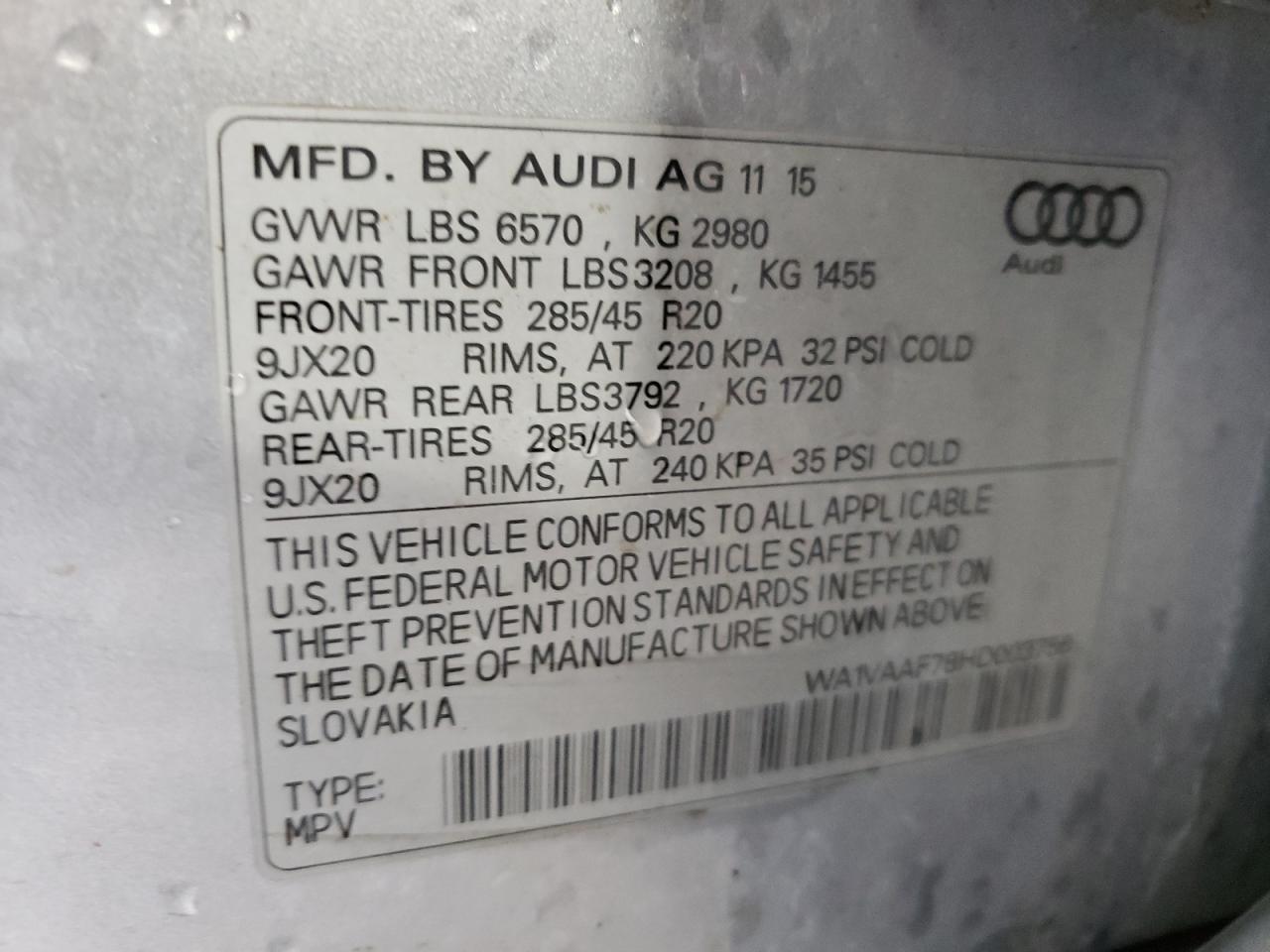 WA1VAAF78HD003756 2017 Audi Q7 Prestige