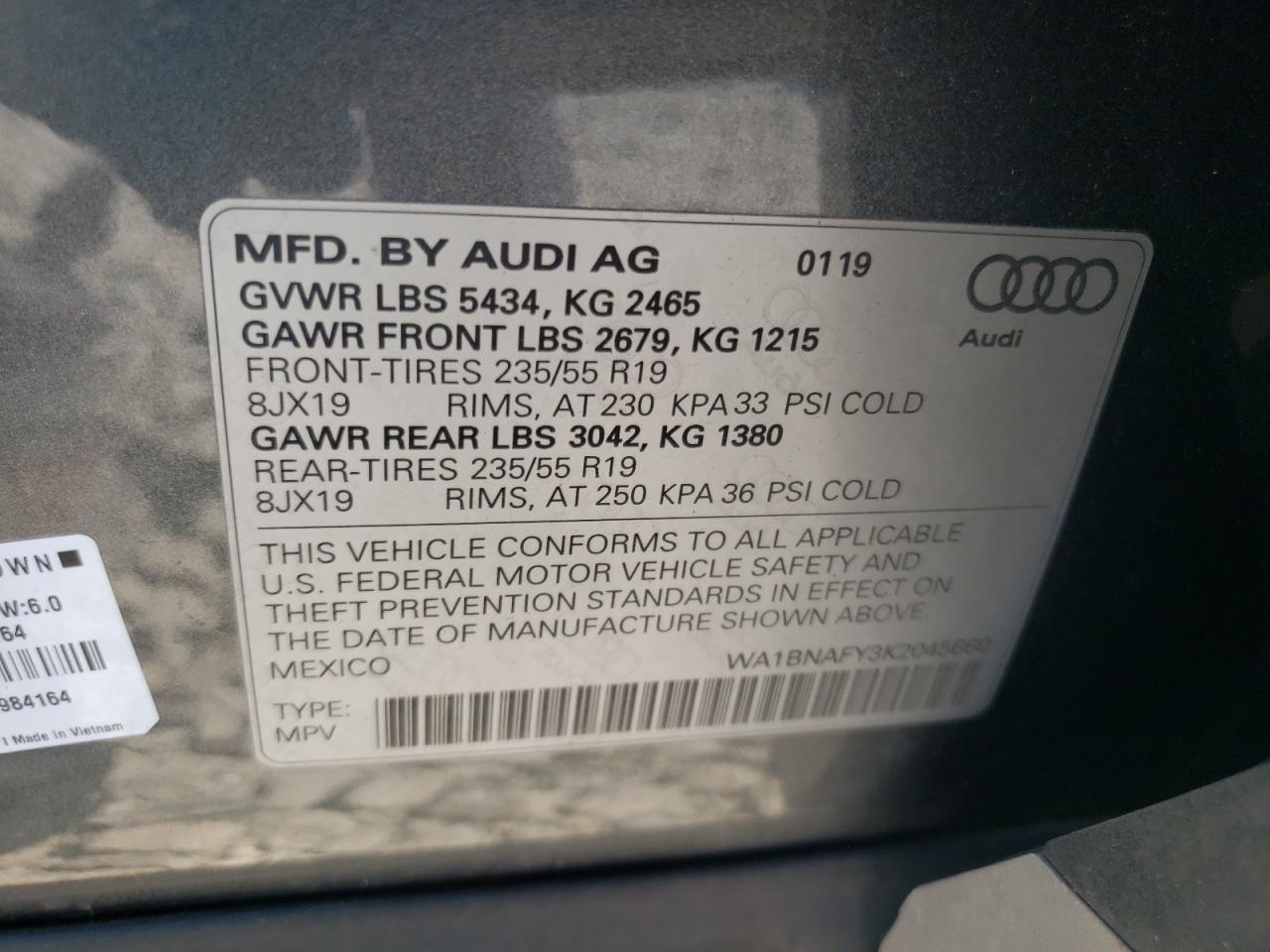 WA1BNAFY3K2045660 2019 AUDI Q5 - Image 15