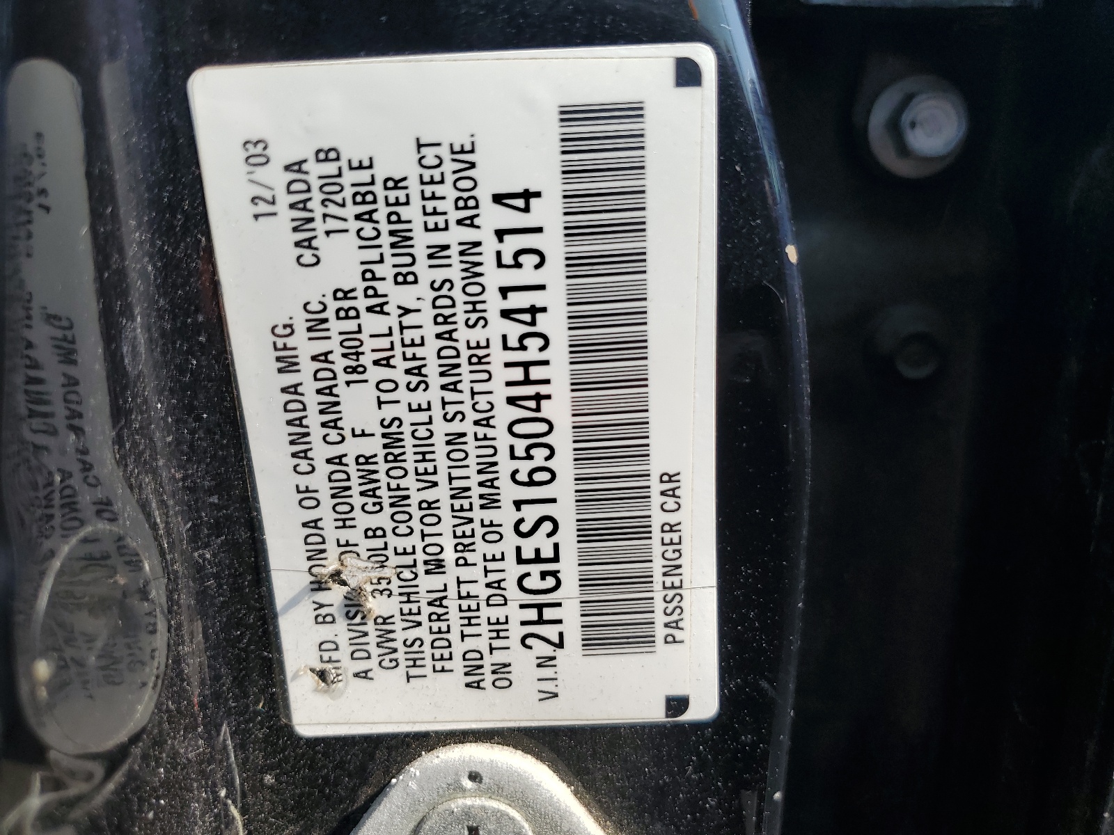 2HGES16504H541514 2004 Honda Civic Lx