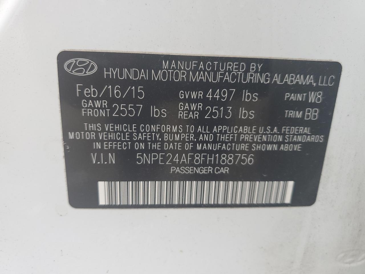 VIN 5NPE24AF8FH188756 2015 HYUNDAI SONATA no.12