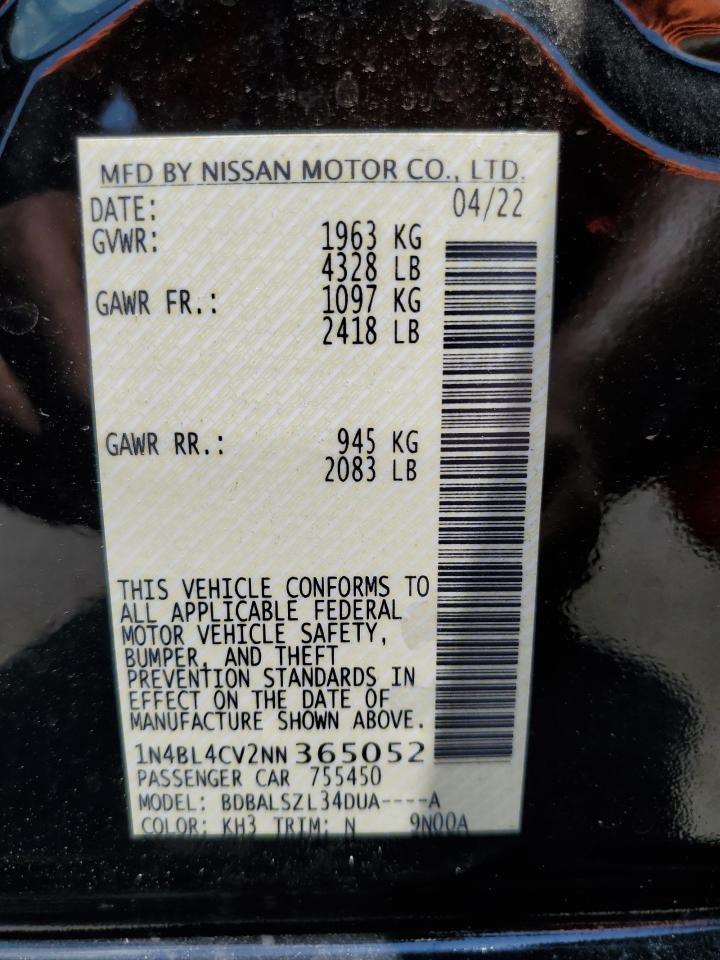 1N4BL4CV2NN365052 2022 Nissan Altima Sr