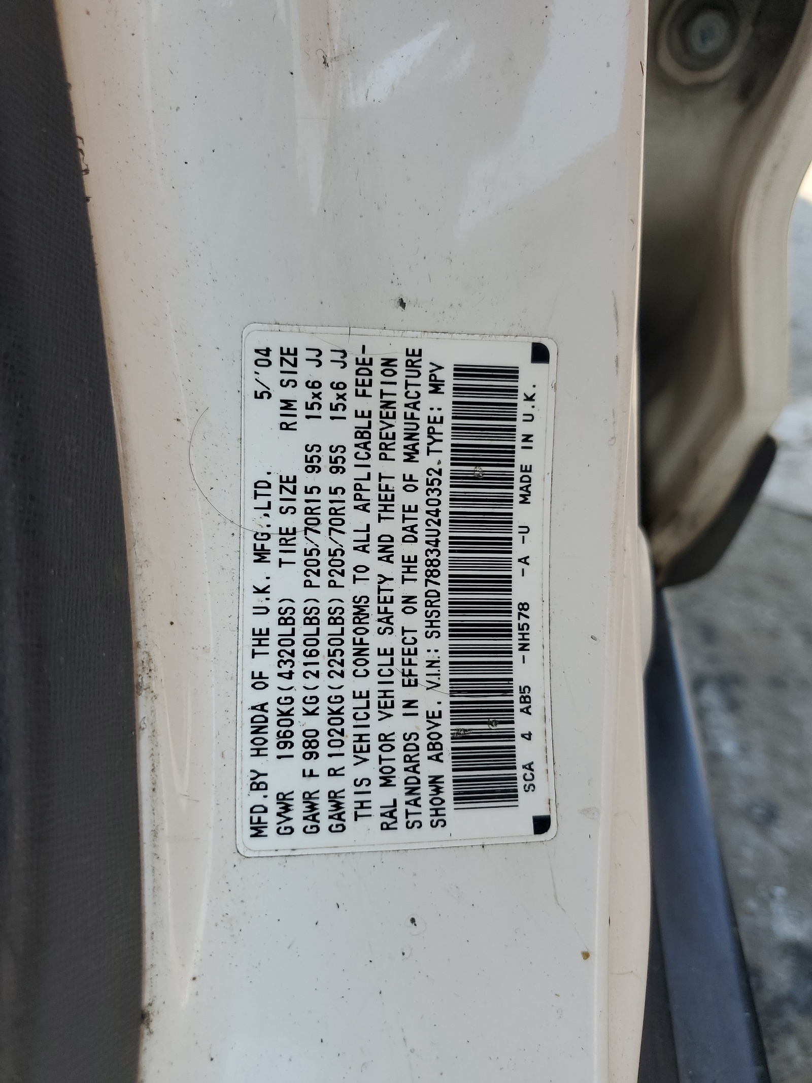 SHSRD78834U240352 2004 Honda Cr-V Ex