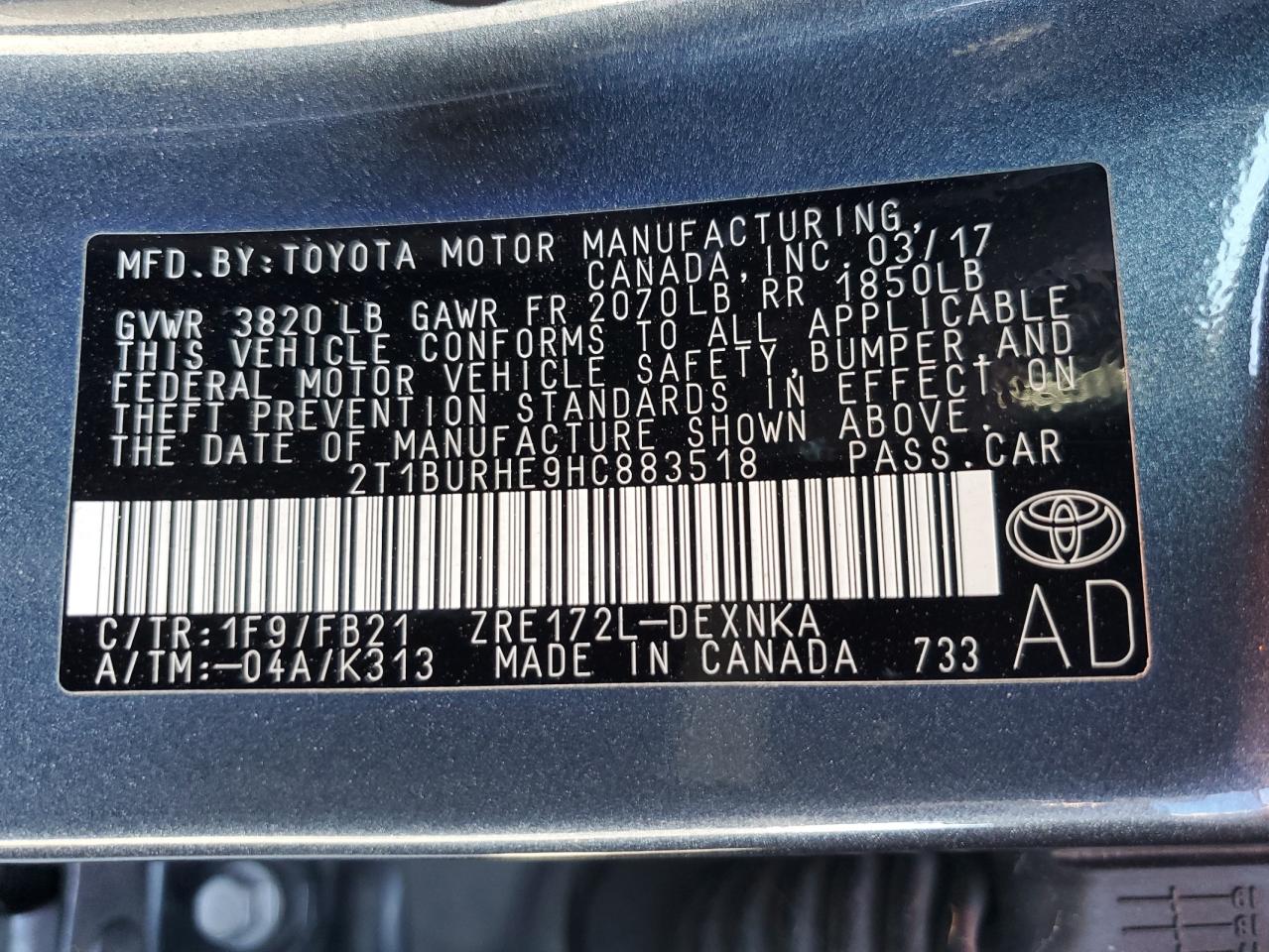 2T1BURHE9HC883518 2017 TOYOTA COROLLA - Image 12