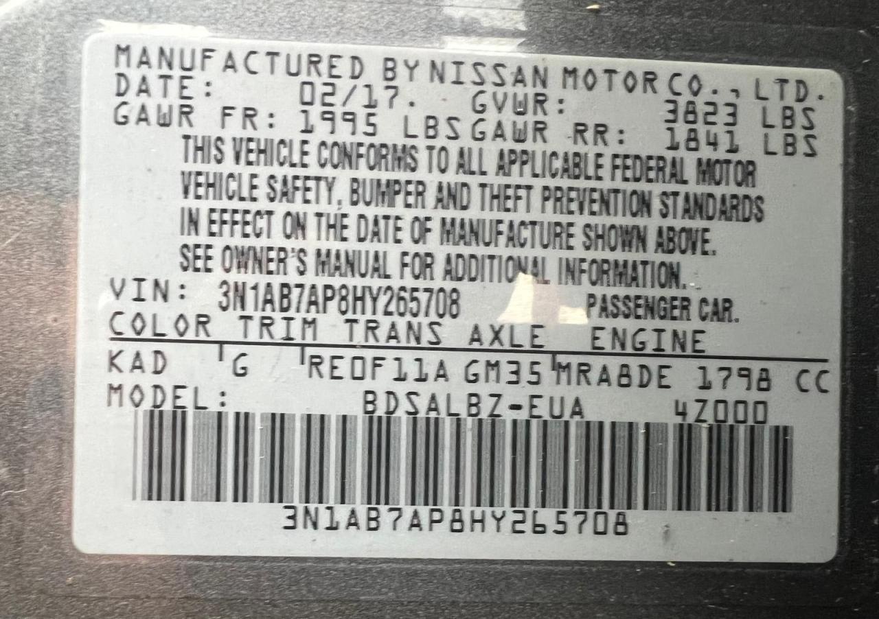 2017 Nissan Sentra S VIN: 3N1AB7APBHY265708 Lot: 68407344