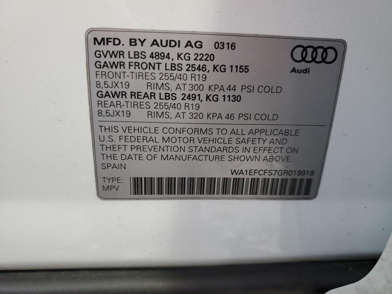 WA1EFCFS7GR019918 2016 Audi Q3 Premium Plus