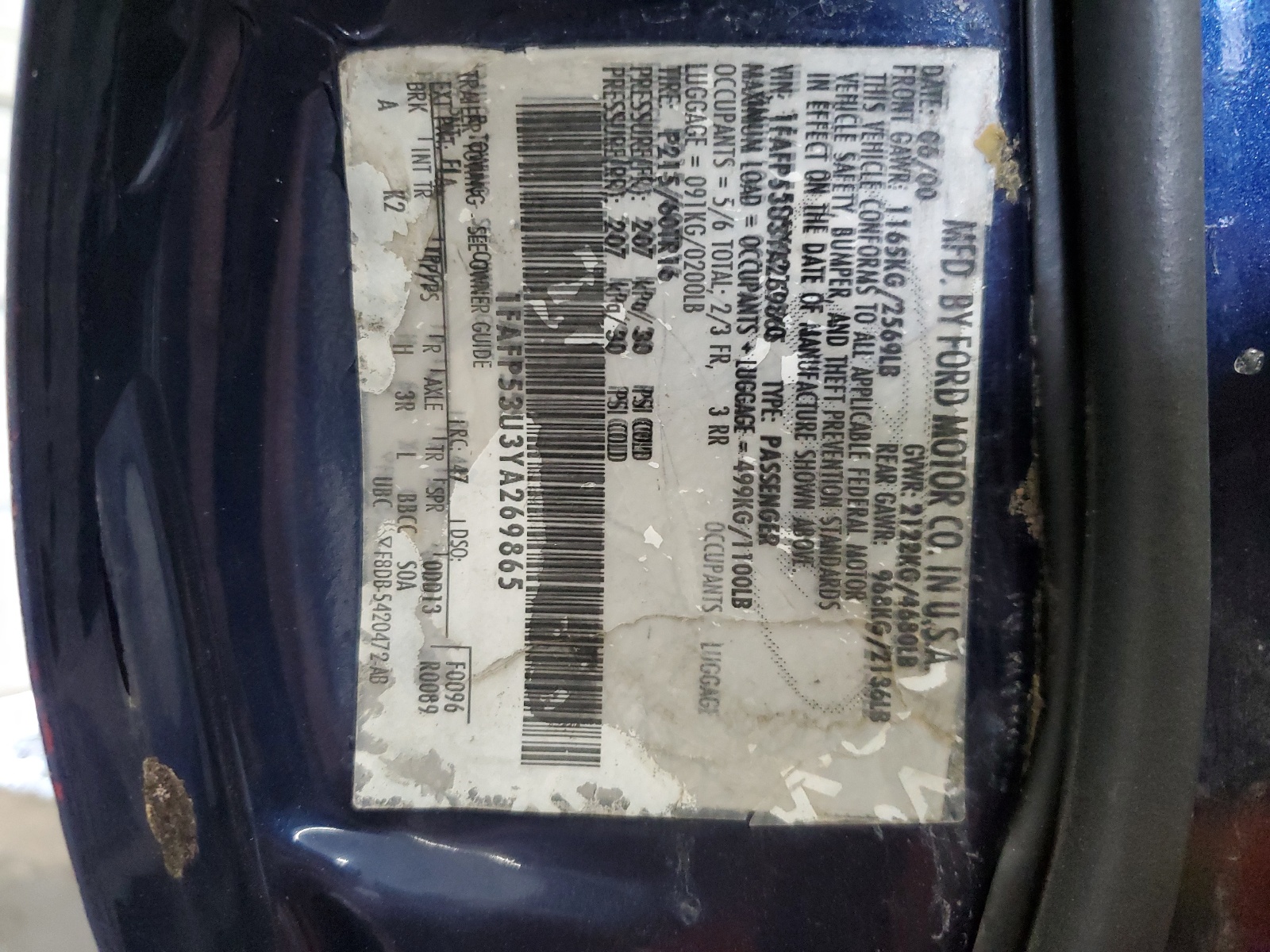 1FAFP53U3YA269865 2000 Ford Taurus Se