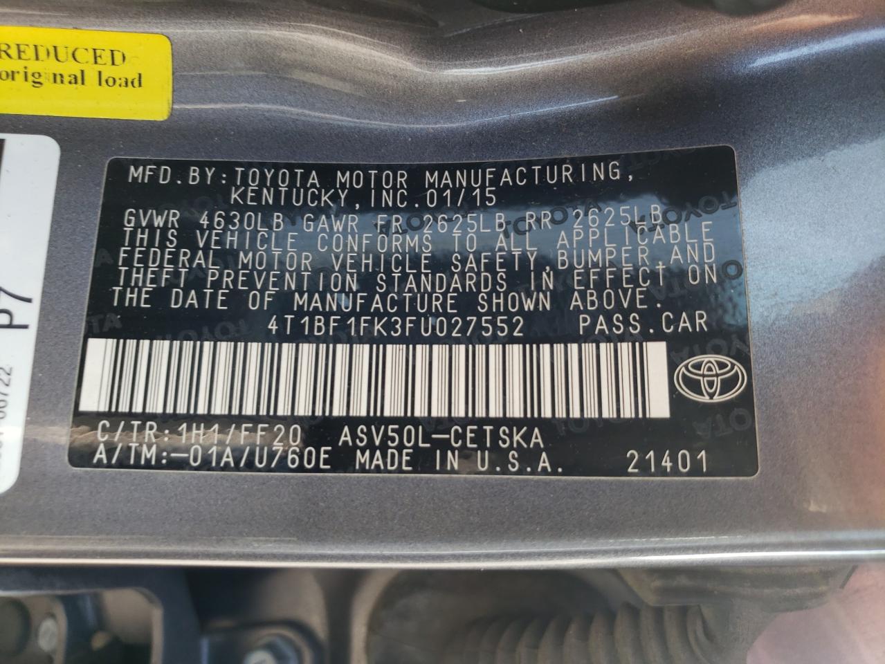 4T1BF1FK3FU027552 2015 Toyota Camry Le