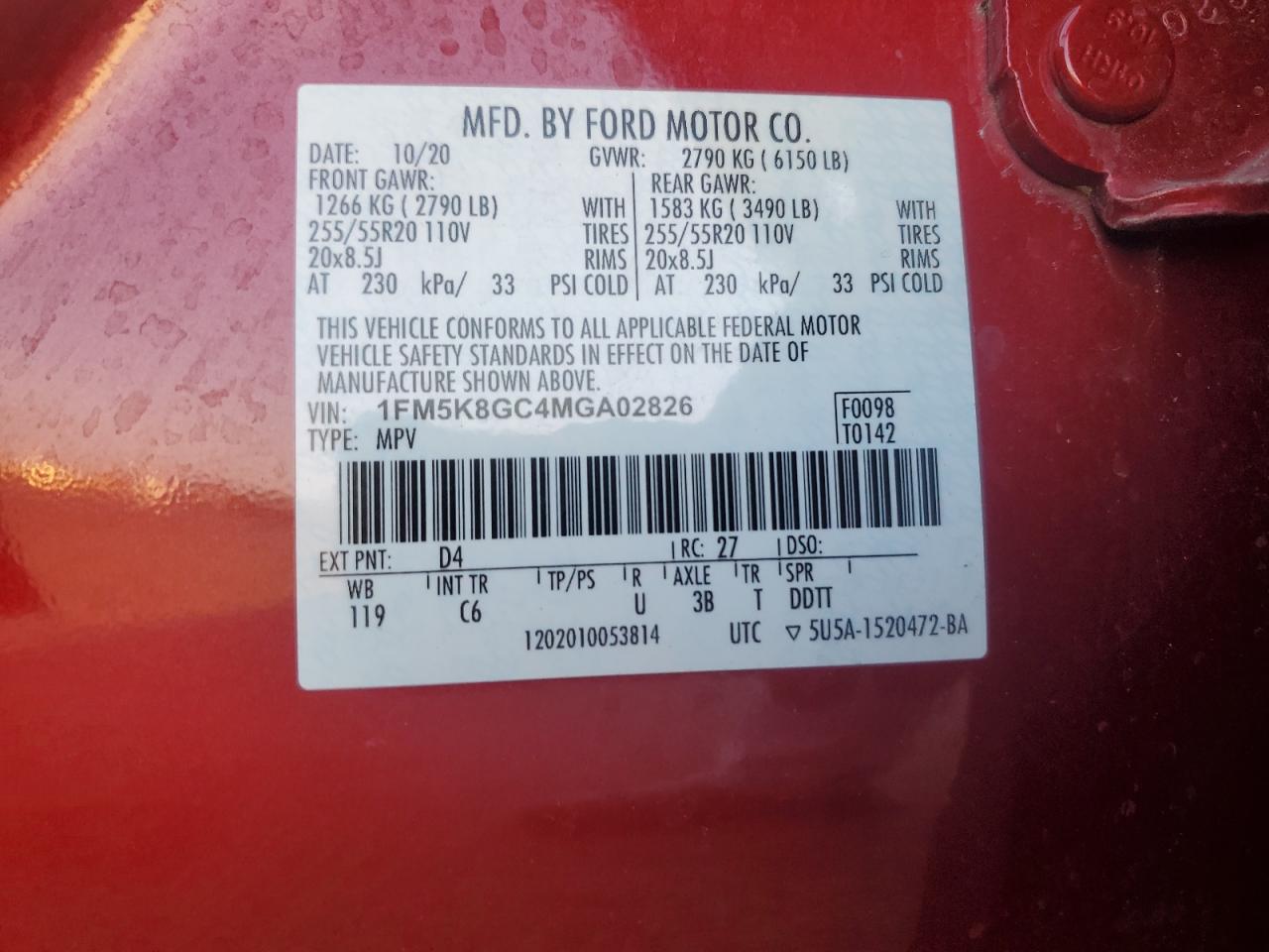 2021 Ford Explorer St VIN: 1FM5K8GC4MGA02826 Lot: 66737584