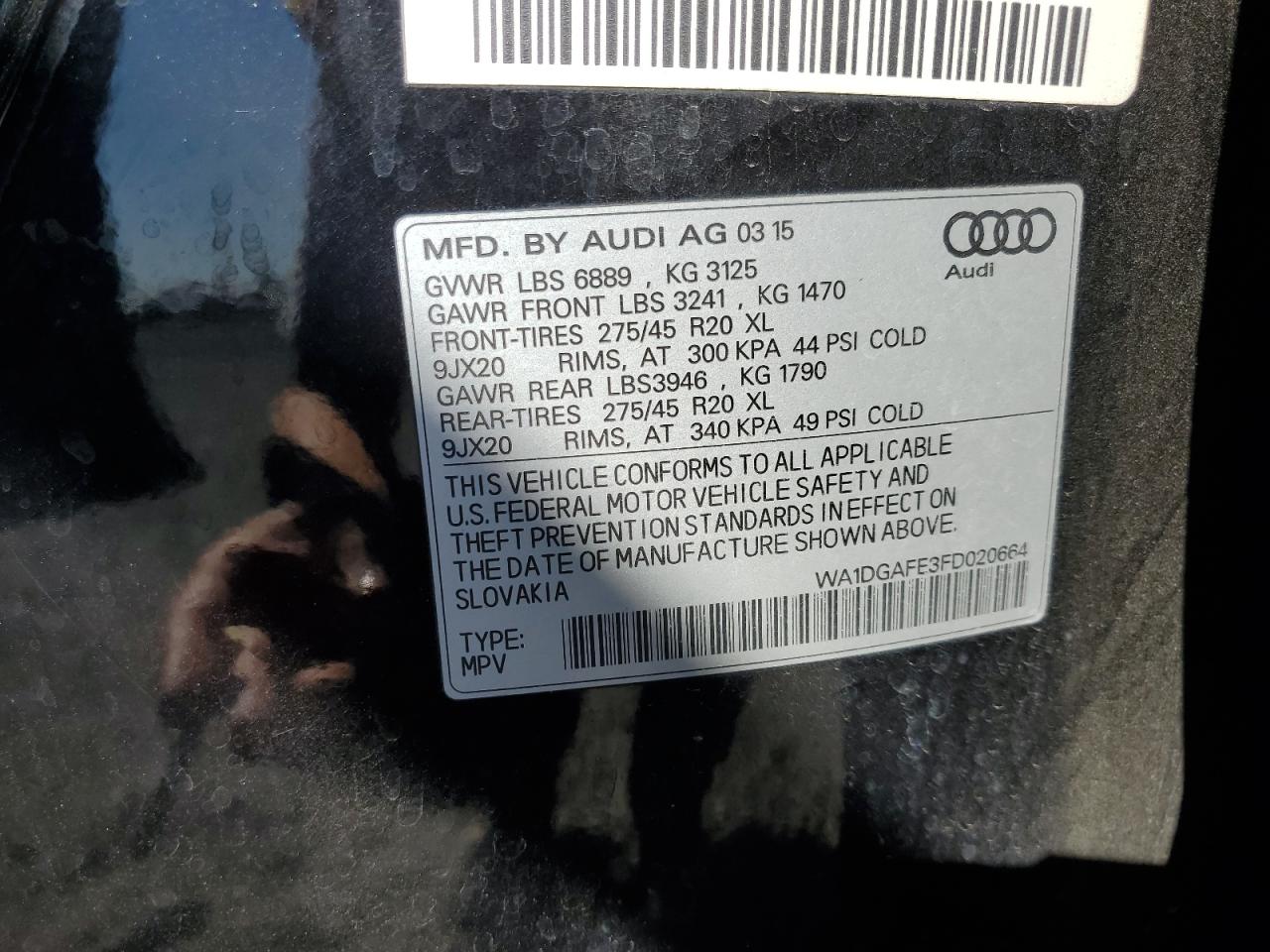 WA1DGAFE3FD020664 2015 Audi Q7 Prestige