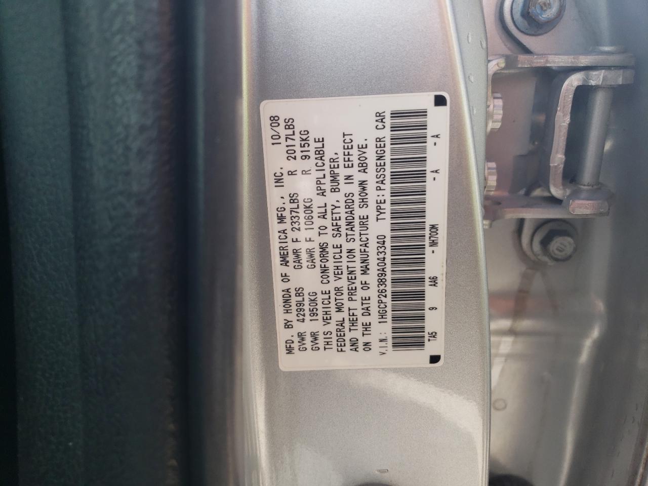 1HGCP26389A043340 2009 Honda Accord Lx