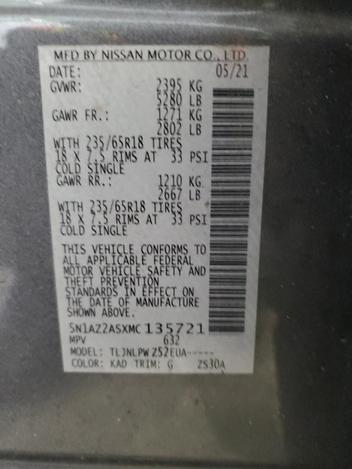 2021 Nissan Murano S VIN: 5N1AZ2ASXMC135721 Lot: 66242914