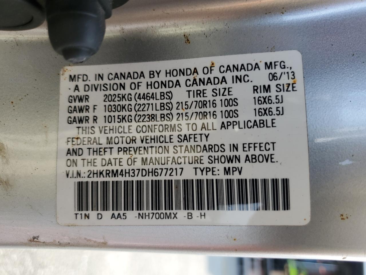 2013 Honda Cr-V Lx VIN: 2HKRM4H37DH677217 Lot: 54430564