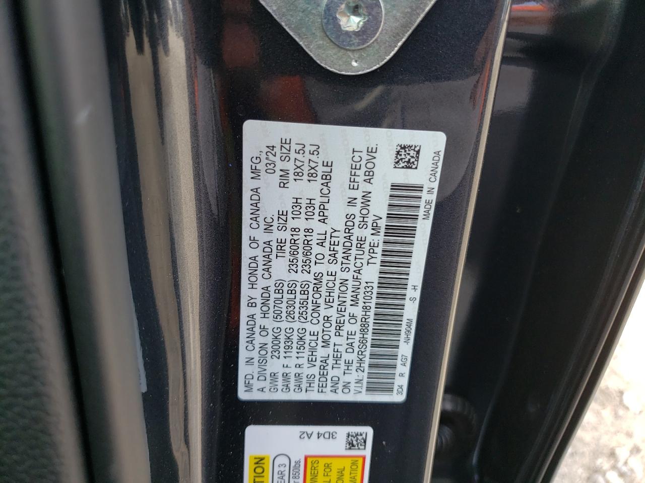 2024 Honda Cr-V Sport-L VIN: 2HKRS6H88RH810331 Lot: 65637504