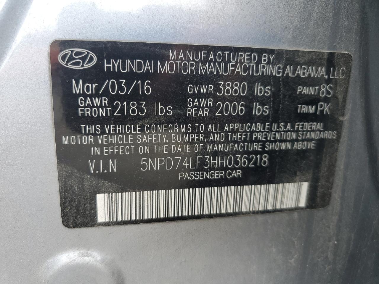 5NPD74LF3HH036218 2017 HYUNDAI ELANTRA - Image 12