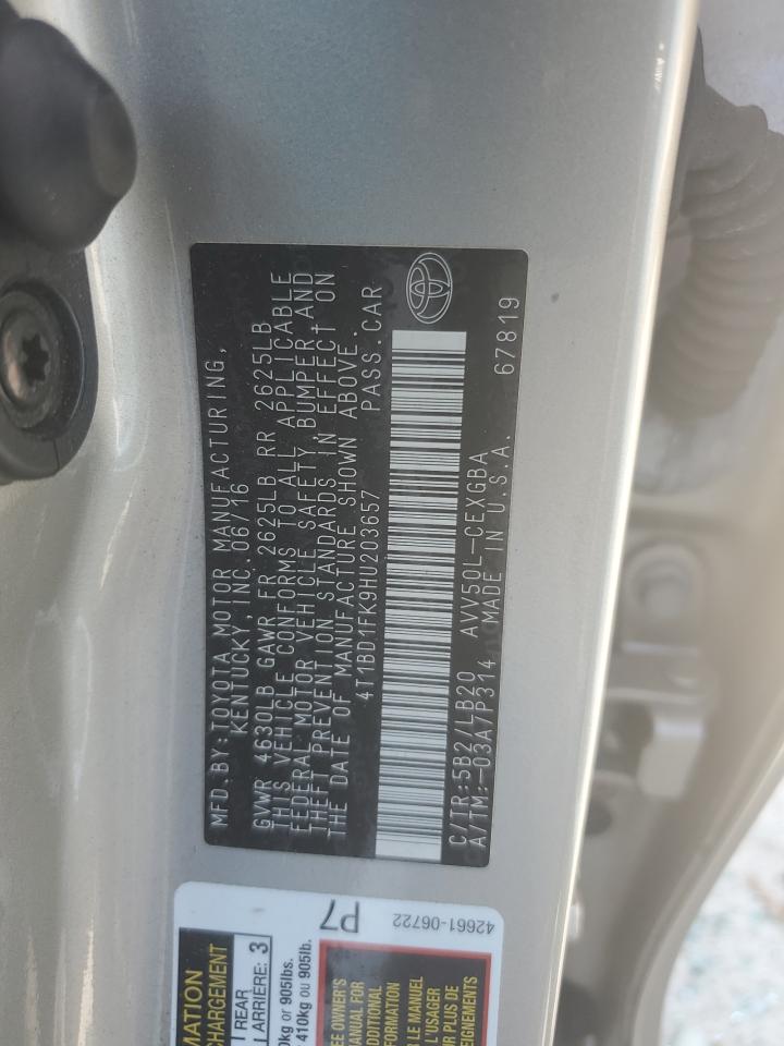 4T1BD1FK9HU203657 2017 Toyota Camry Hybrid