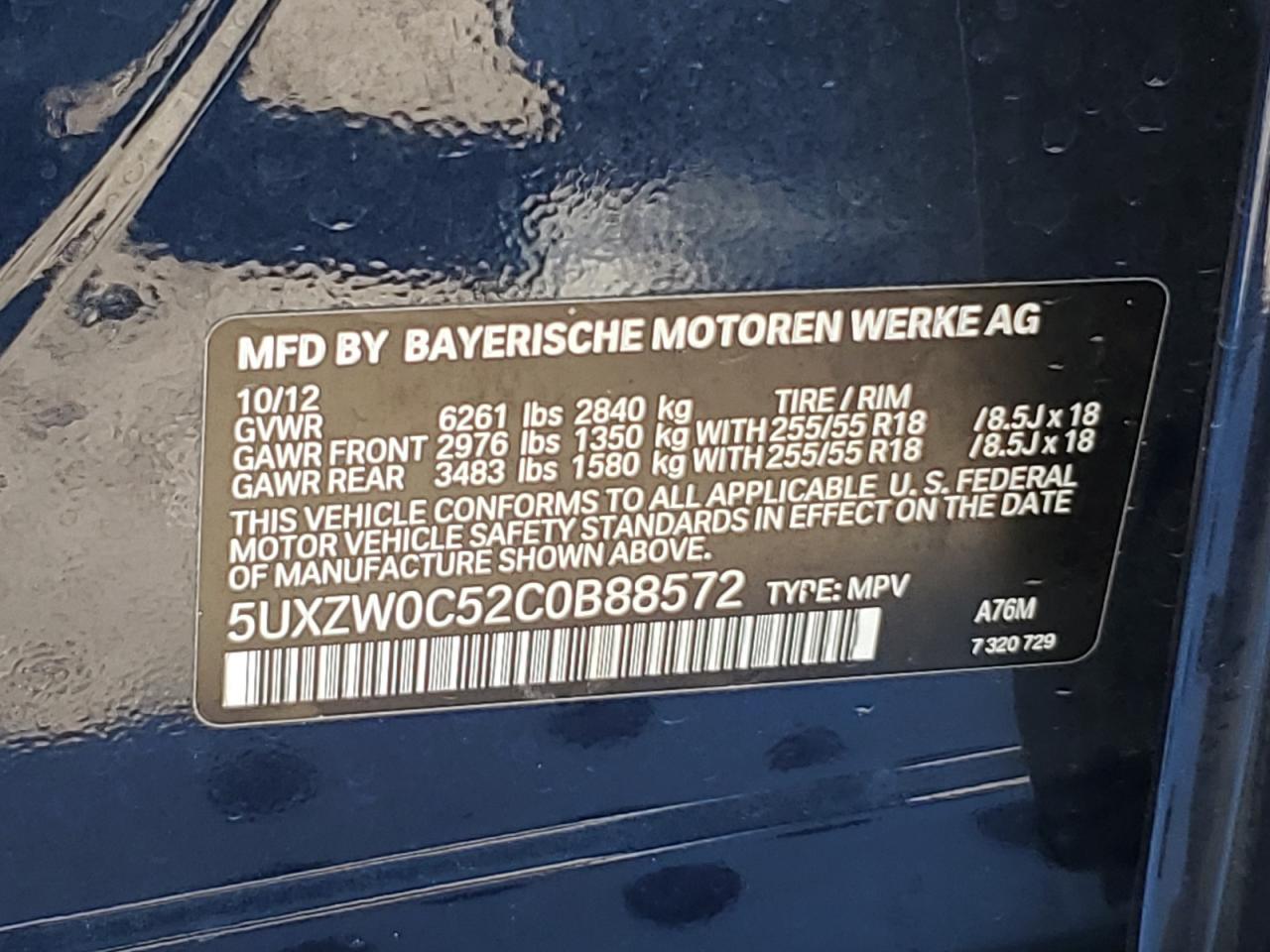 2012 BMW X5 xDrive35D VIN: 5UXZW0C52C0B88572 Lot: 66837724