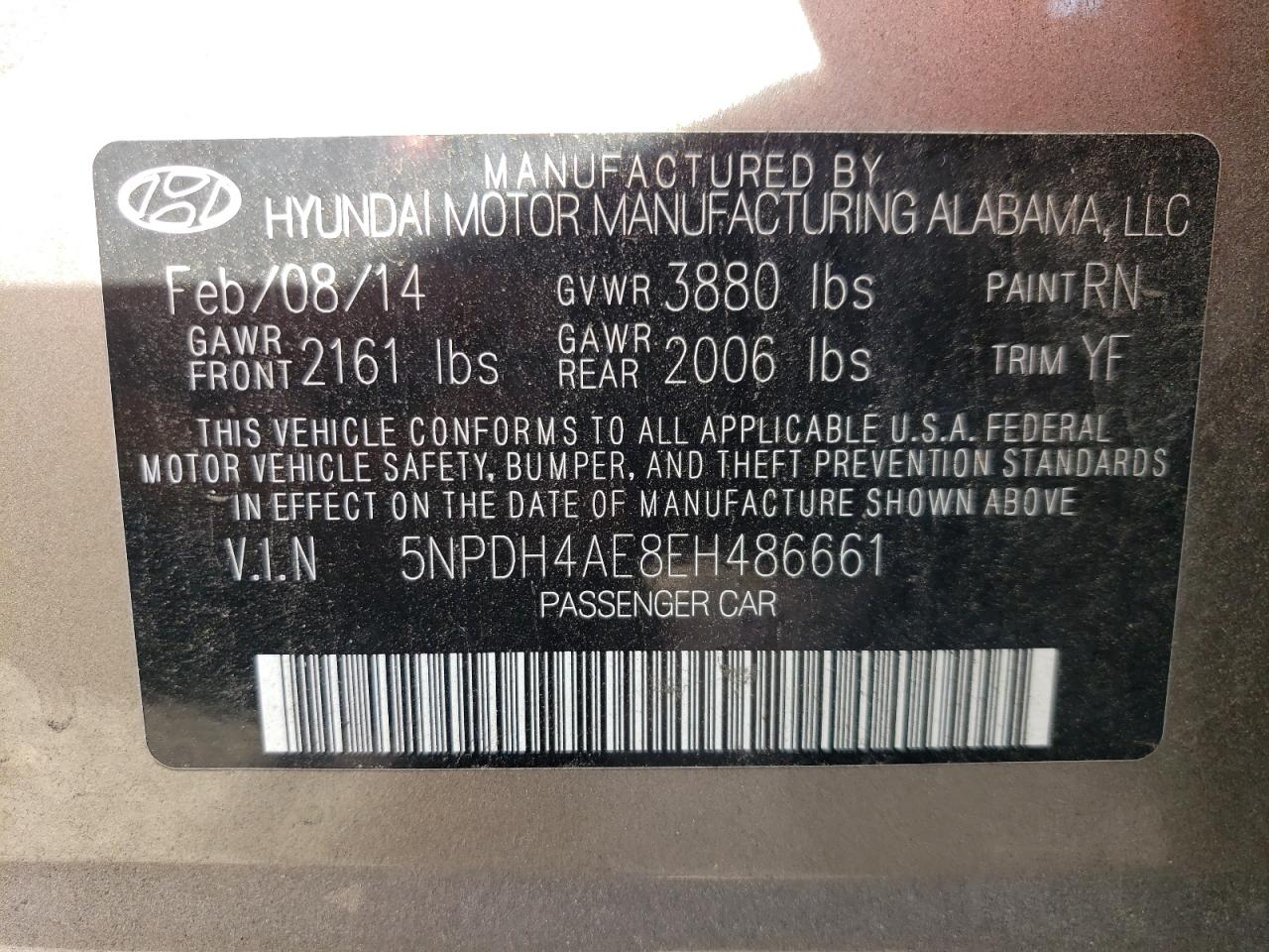 5NPDH4AE8EH486661 2014 Hyundai Elantra Se